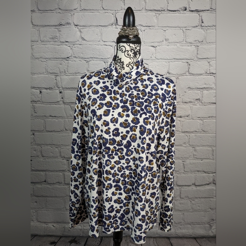 J. Crew Women's Long Sleeve Animal Print cotton Popover Top plus SIZE 3X BBIN